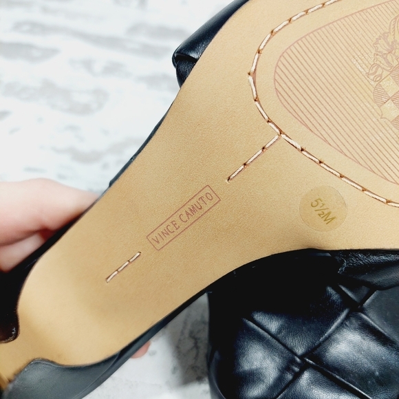 New Vince Camuto Brelanie Black Woven Leather Square Toe Heeled Sandals X233 - Picture 11 of 13